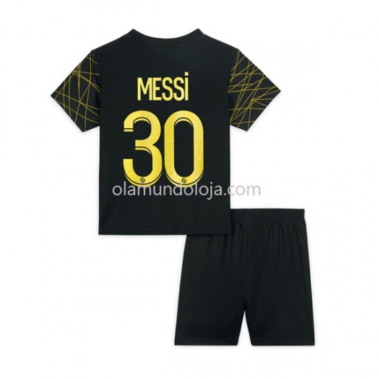 Camisola Paris Saint-Germain Lionel Messi 30 Criança Equipamento Quarto 2022-2023 Manga Curta
